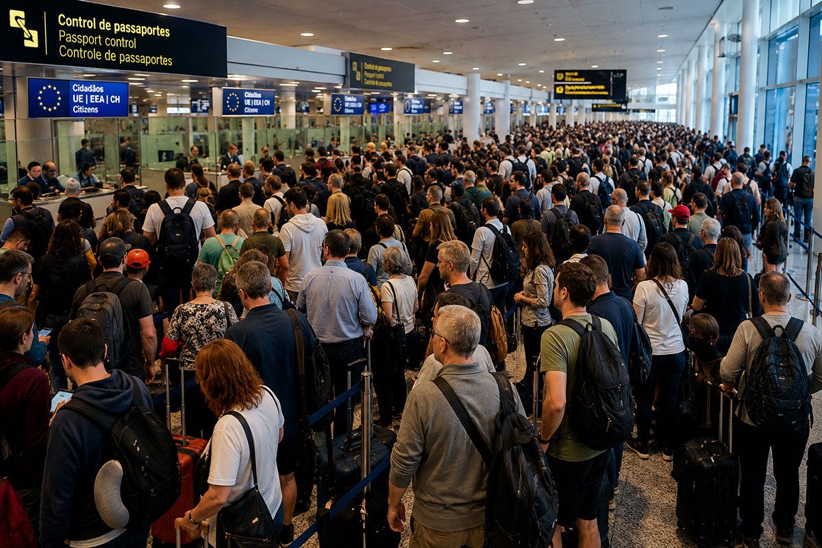 Filas na imigração europeia em controle de fronteira com o sistema EES