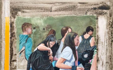 Arte de Henrique Lott com figuras humanas representadas em cenas do cotidiano