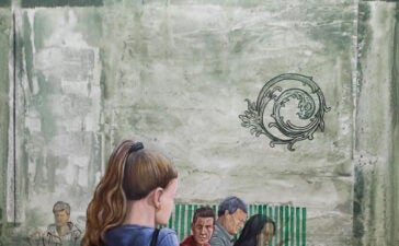 Encantamento na arte de Henrique Lott em óleo sobre tela com figuras humanas